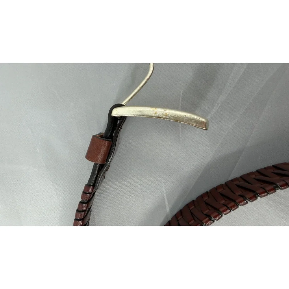 Leatherman Ltd Braided Leather Belt Mens 42 Brown‎ Woven Silver Buckle Golf